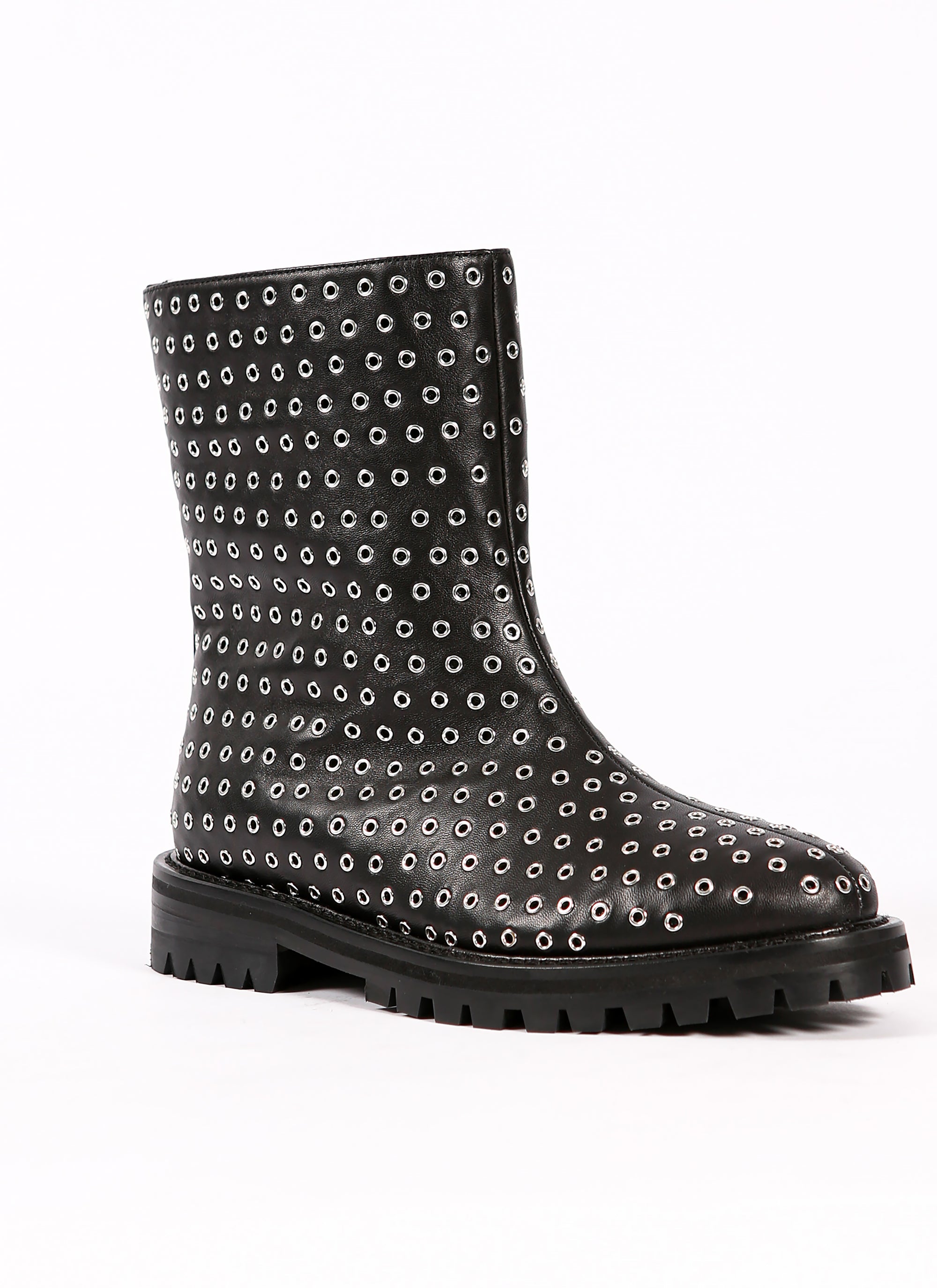 Eyelet platform boots in leather - Black