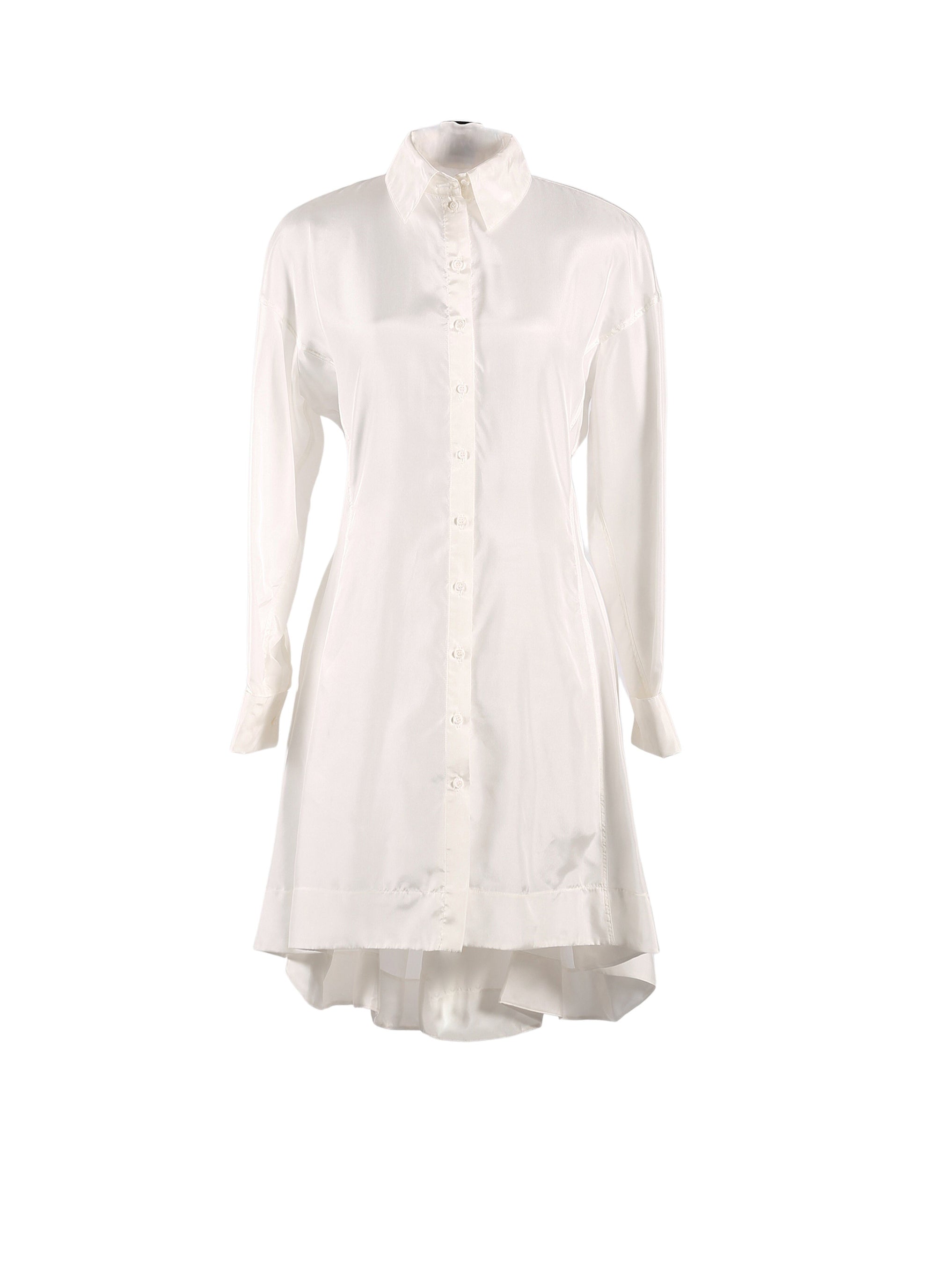 Long sleeve dress in silk - White