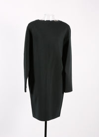 Robe droite à manches longues en laine - Noir