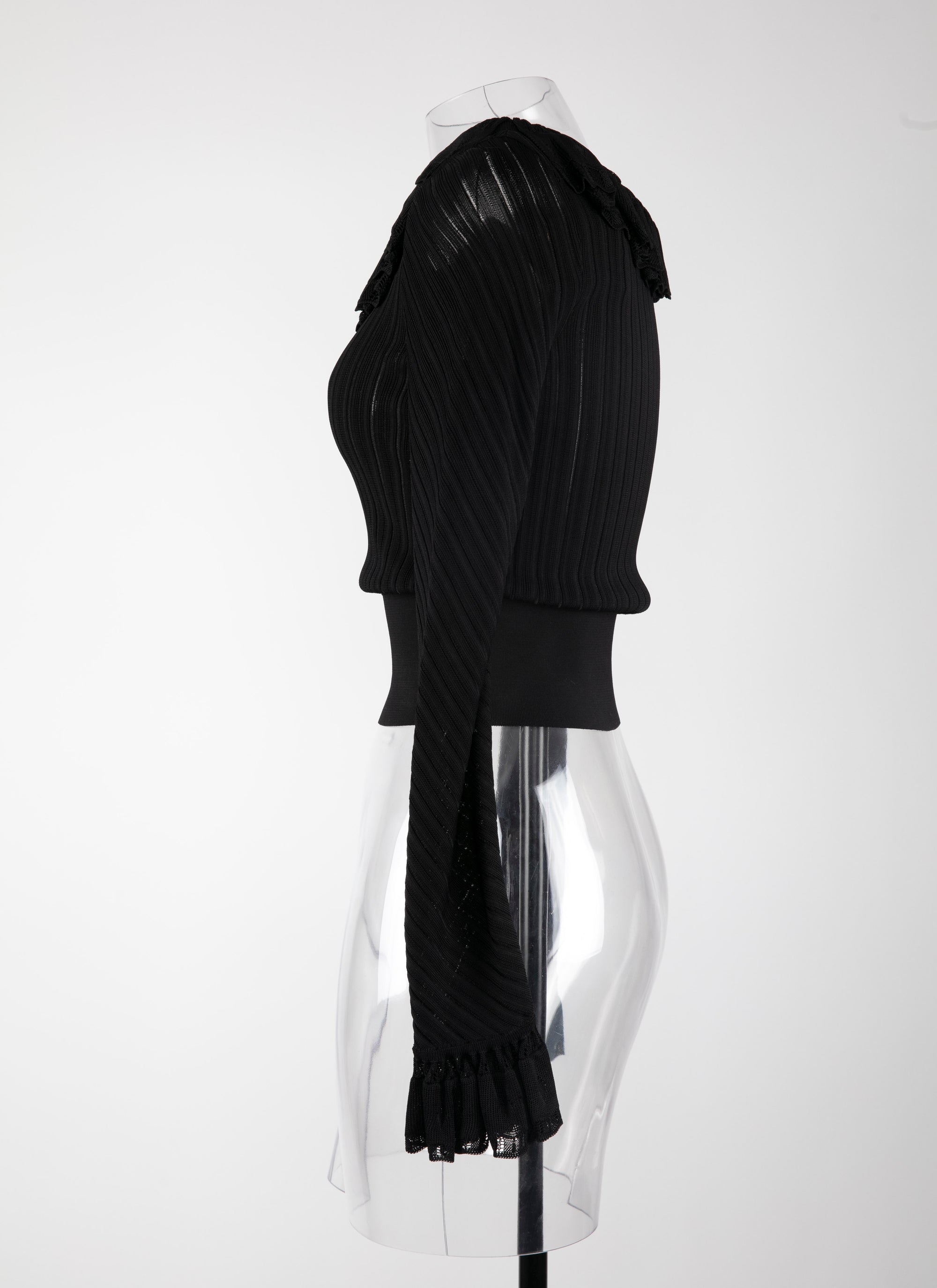 Knitted Falbalas long sleeve sheer jumper - Black