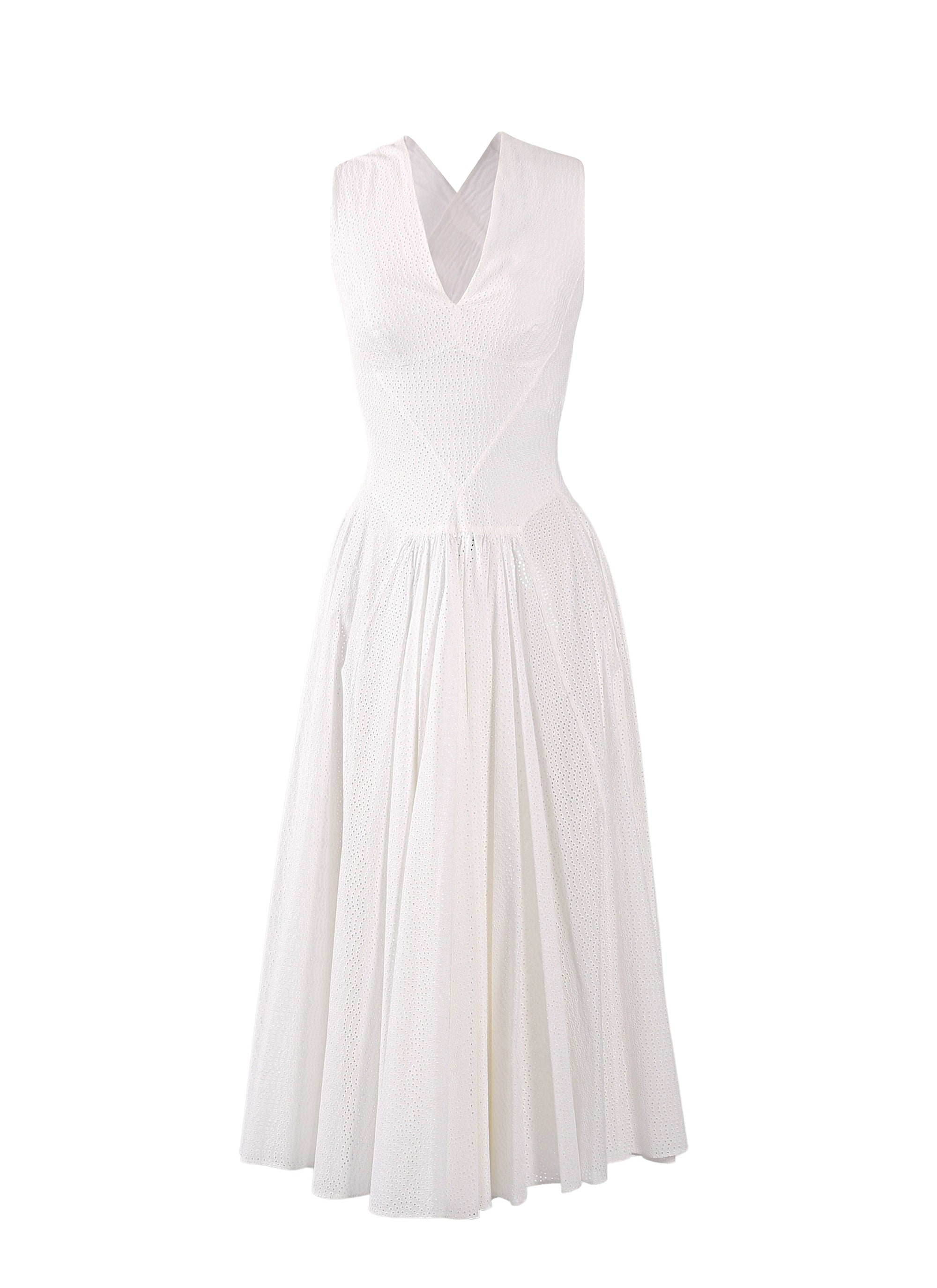 Robe brodée sans manches - Blanc