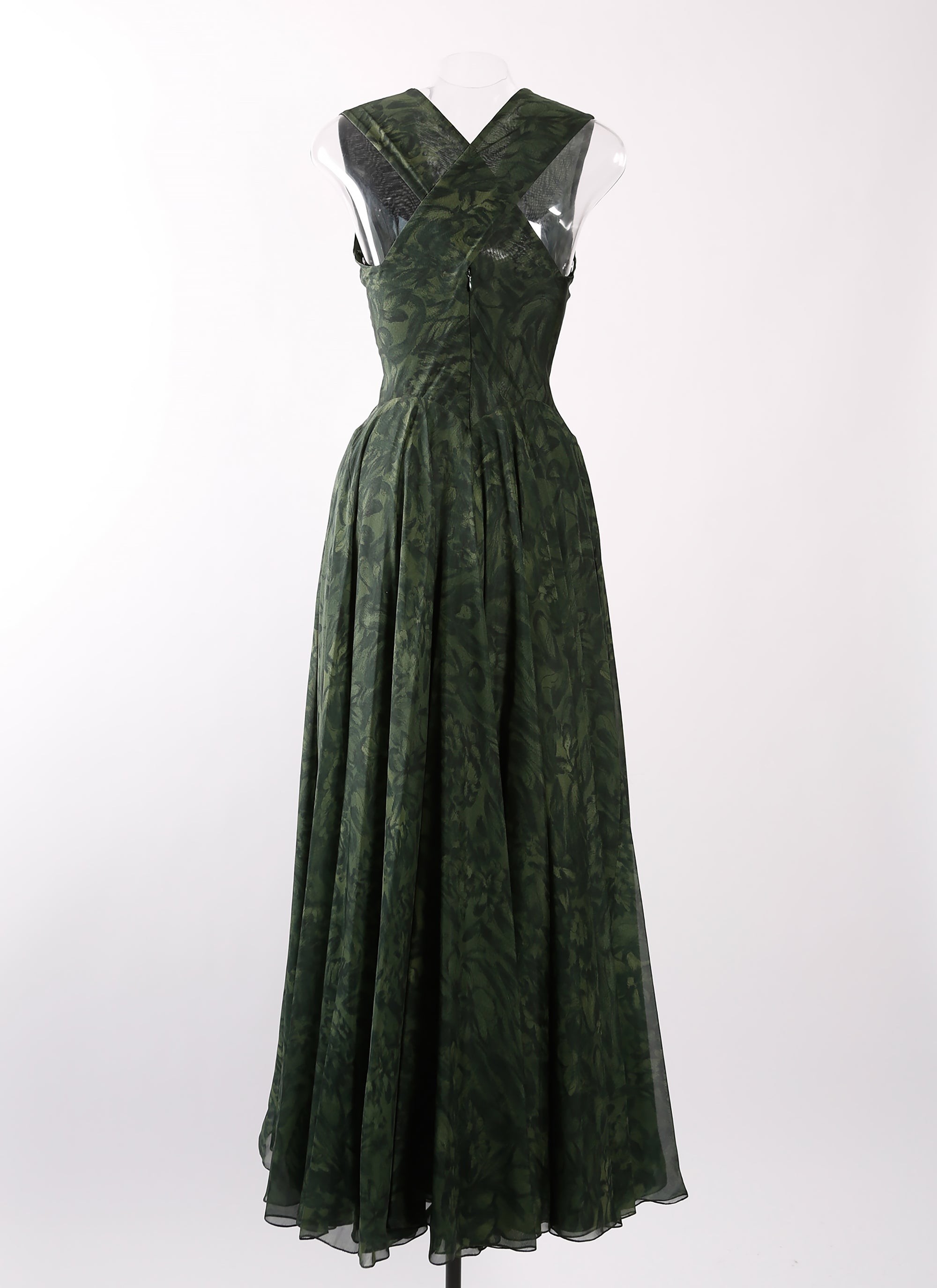 Robe sans manches à fleurs en soie - Sapin