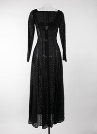 Long-sleeved embroidered dress - Black