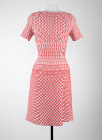 Mesh Rocaille short-sleeved dress - Ivory & Red