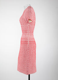 Mesh Rocaille short-sleeved dress - Ivory & Red