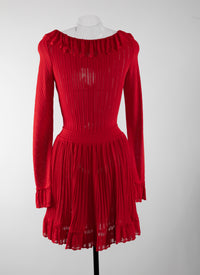 Mini robe à manches longues Falbalas en maille - Ecarlate