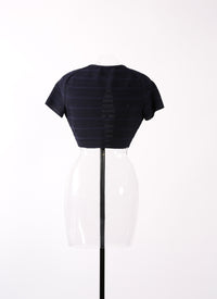 Brocade knitted short sleeve cardigan - Night