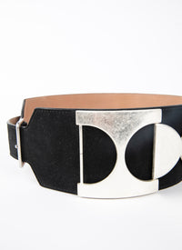Flat suede leather belt - Black