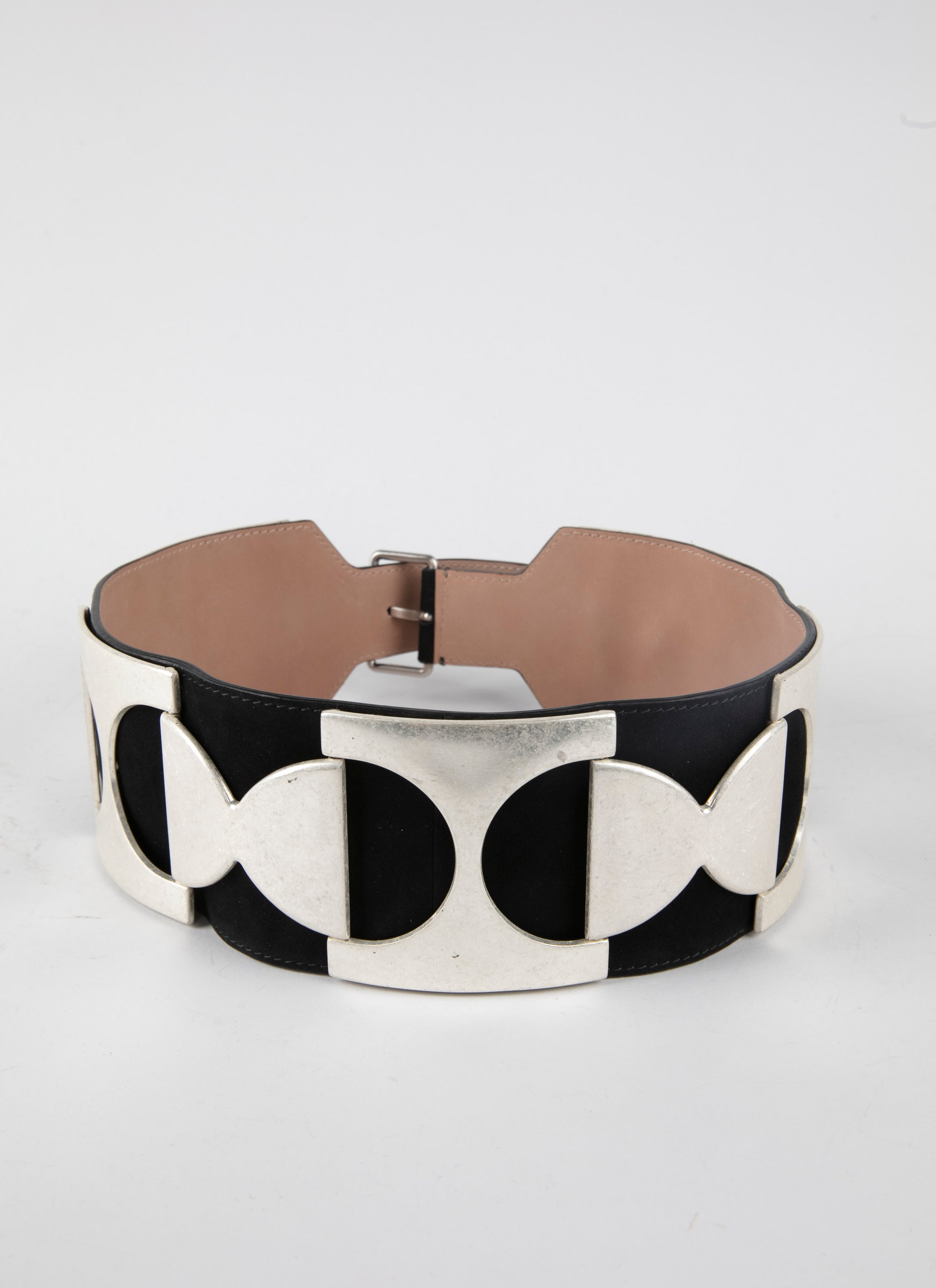 Flat suede leather belt - Black