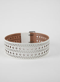 Ceinture plate ajourée en cuir - Blanc Optique