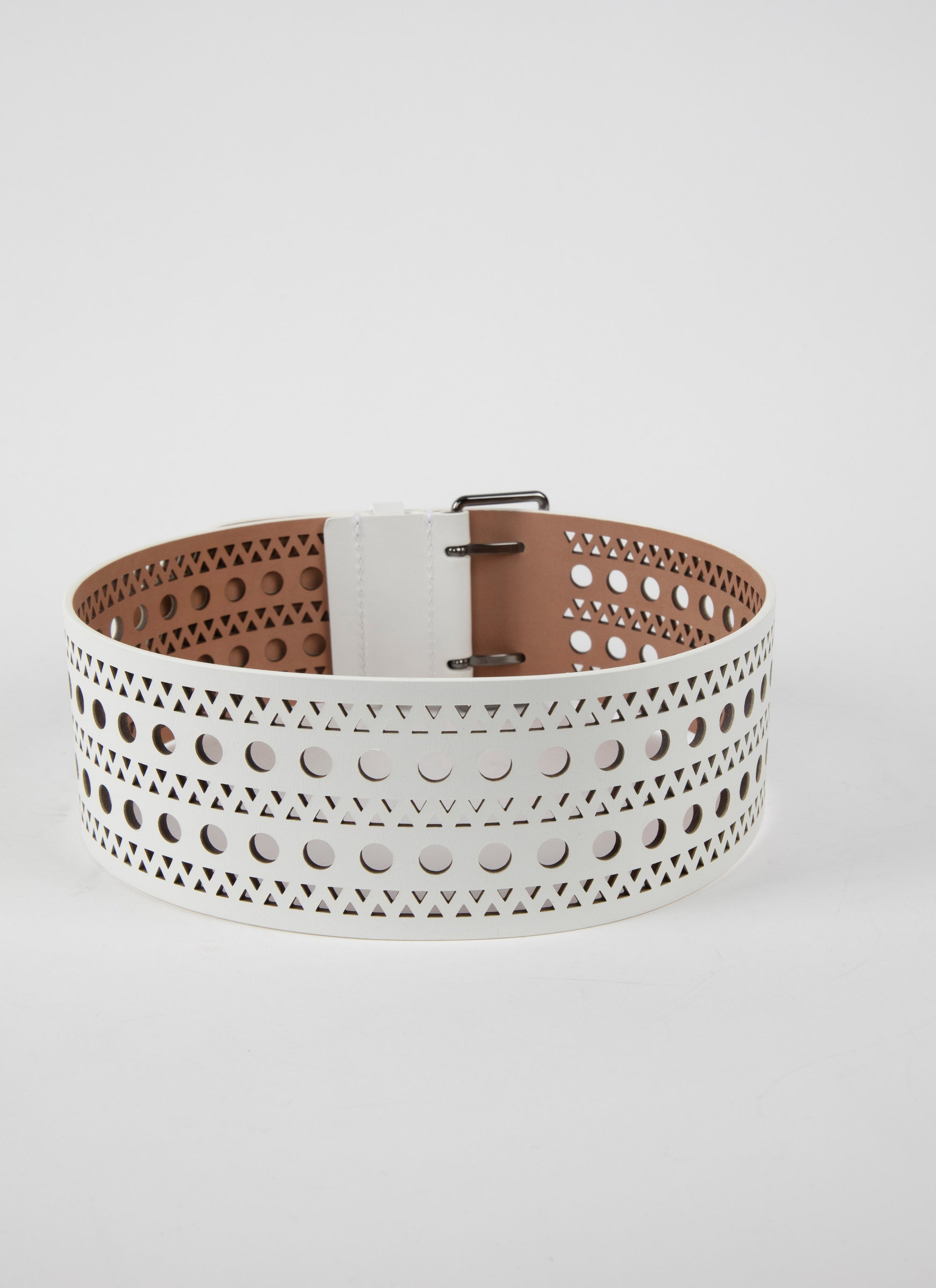 Ceinture plate ajourée en cuir - Blanc Optique