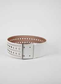 Ceinture plate ajourée en cuir - Blanc Optique