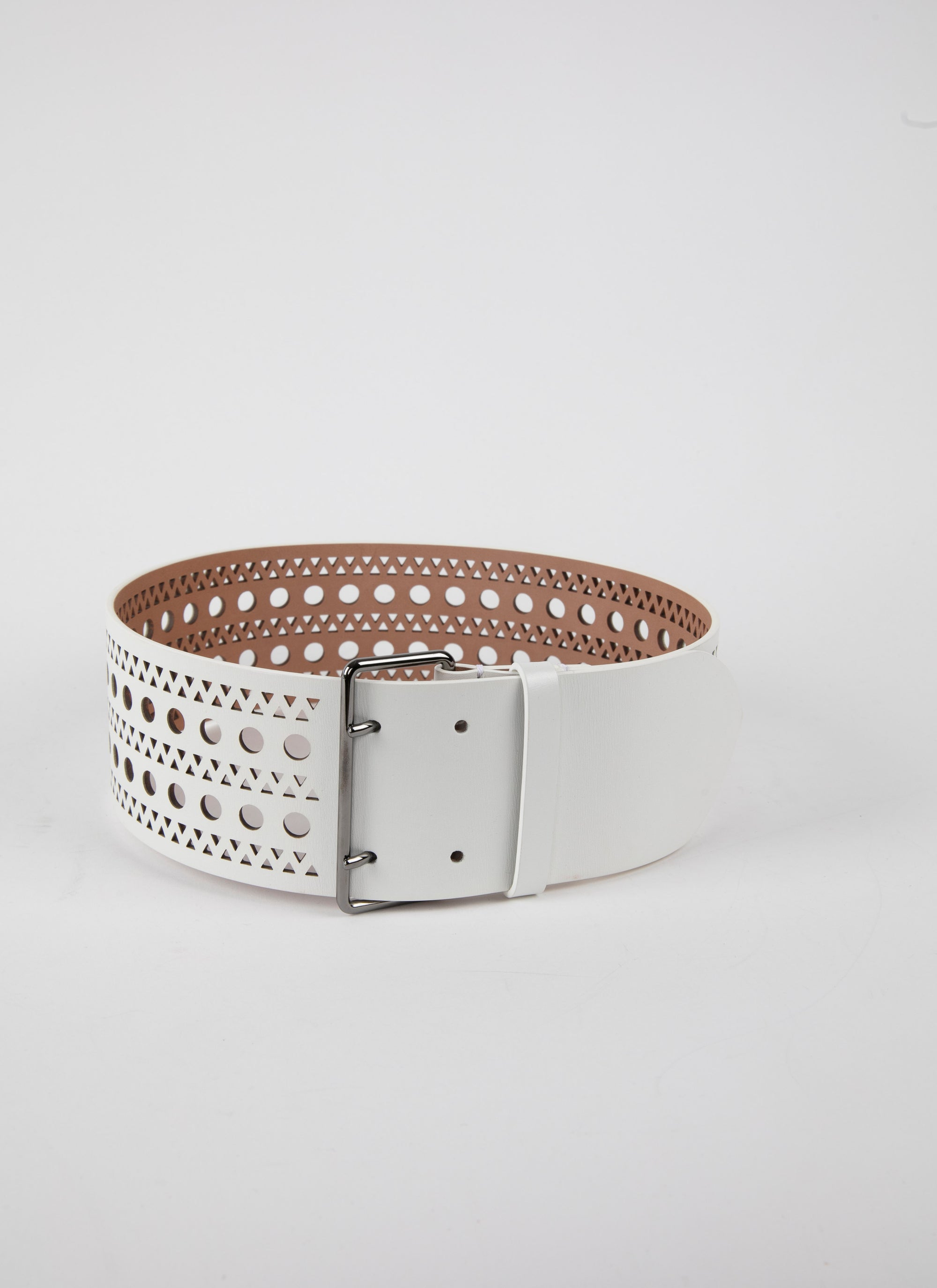 Ceinture plate ajourée en cuir - Blanc Optique