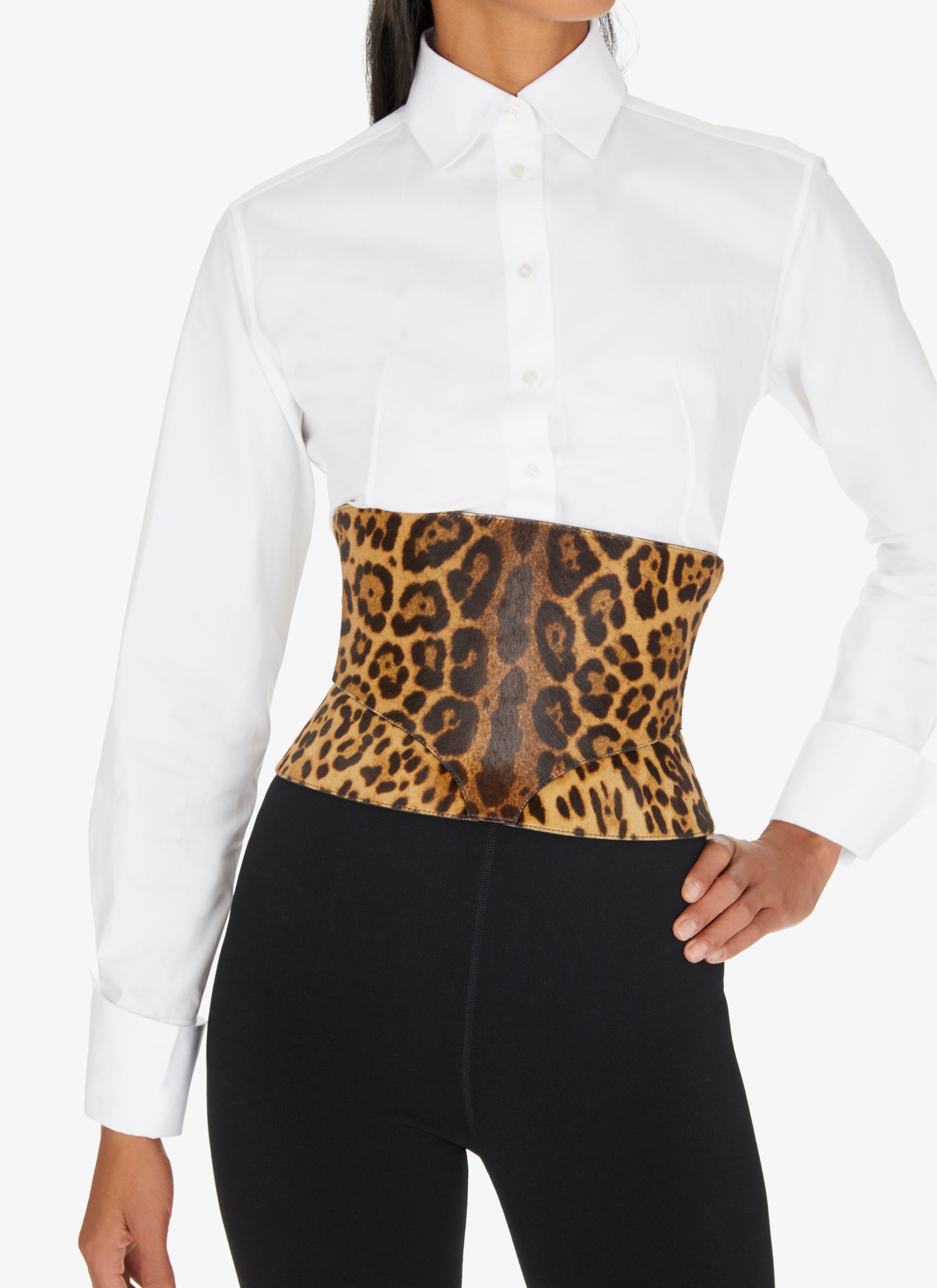 Ceinture corset en cuir à imprimé guépard - Mordore & Noir