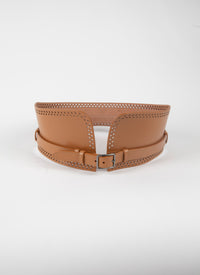 Wide openwork belt in leather - Light Tan