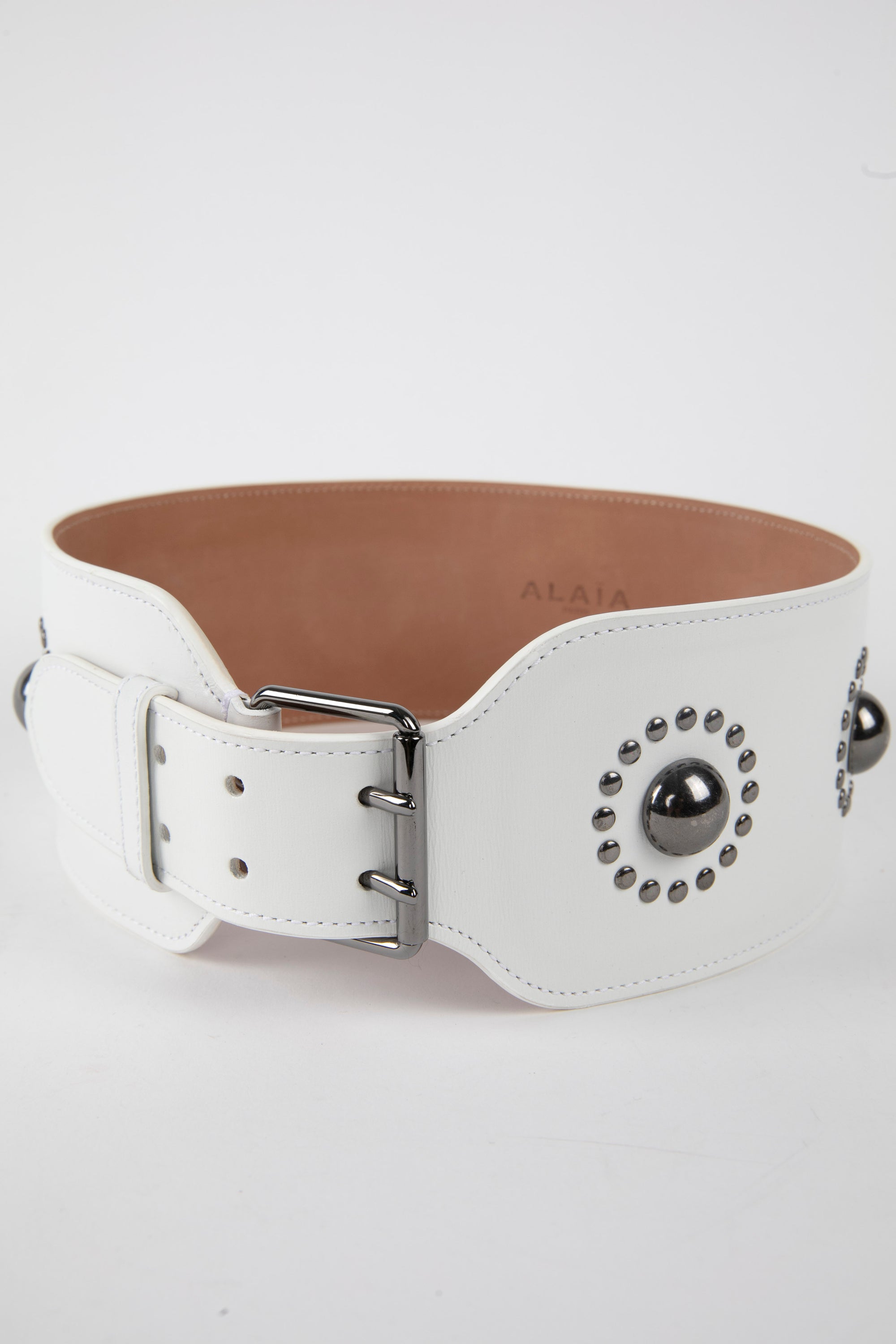 Ceinture à boucle à clous en cuir - Blanc Optique