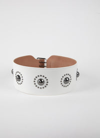 Ceinture à boucle à clous en cuir - Blanc Optique