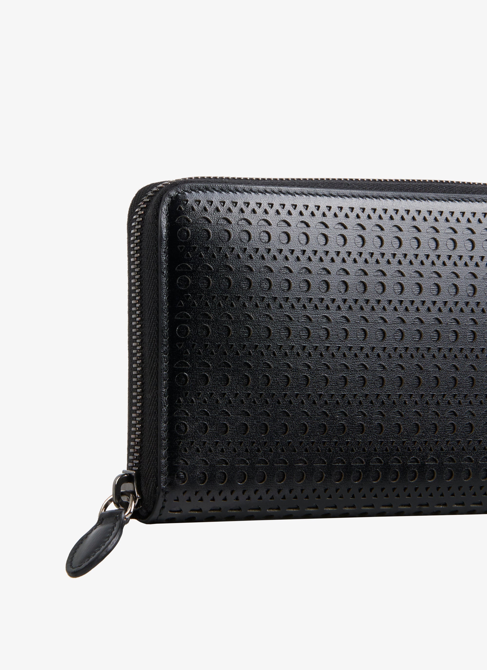 Zipped openwork wallet in leather - Black