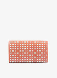 Portefeuille à rabat au motif ajouré en cuir - Corail & Blanc