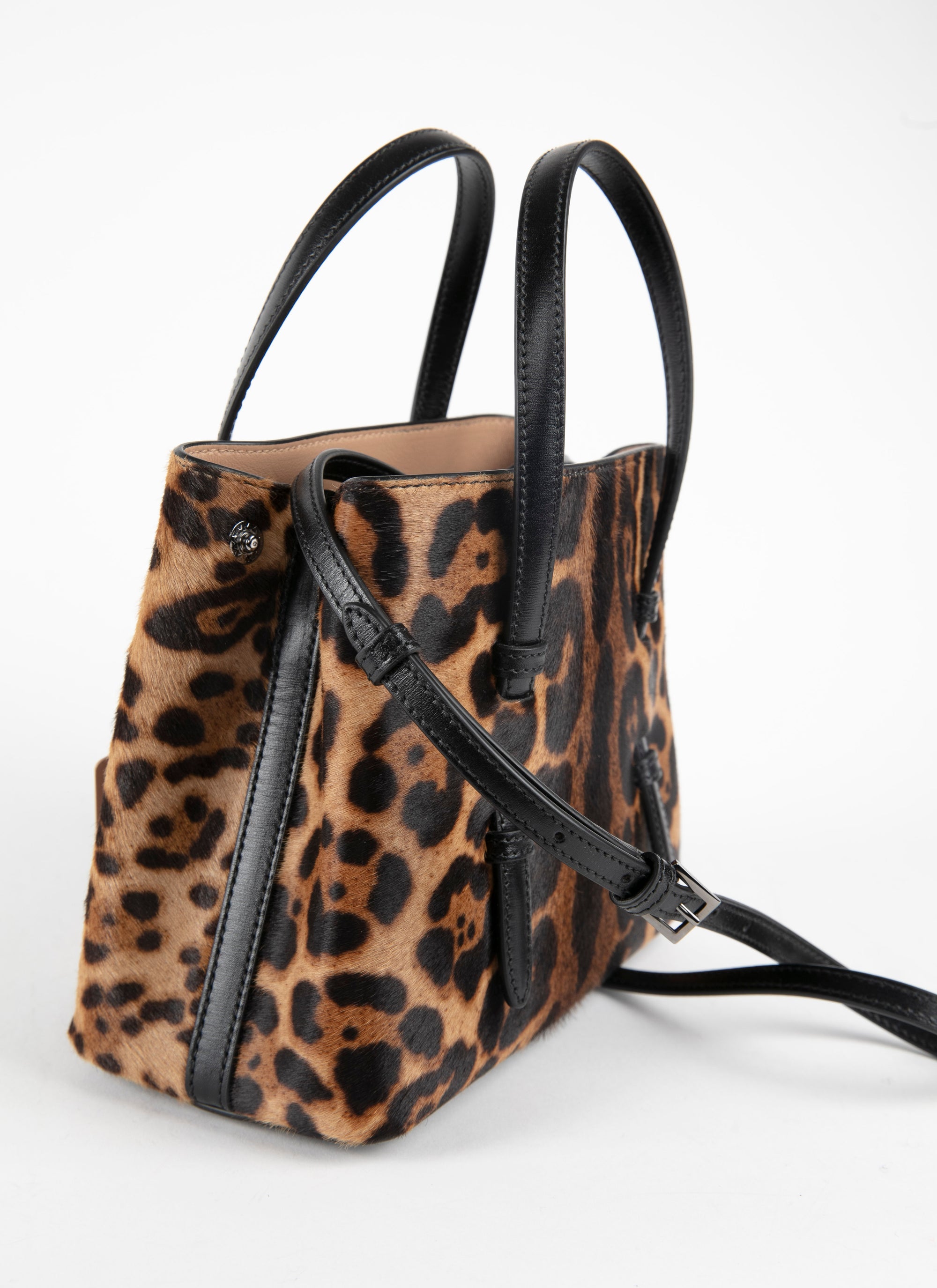 Cheetah print Mina bag in leather - Mordor & Black