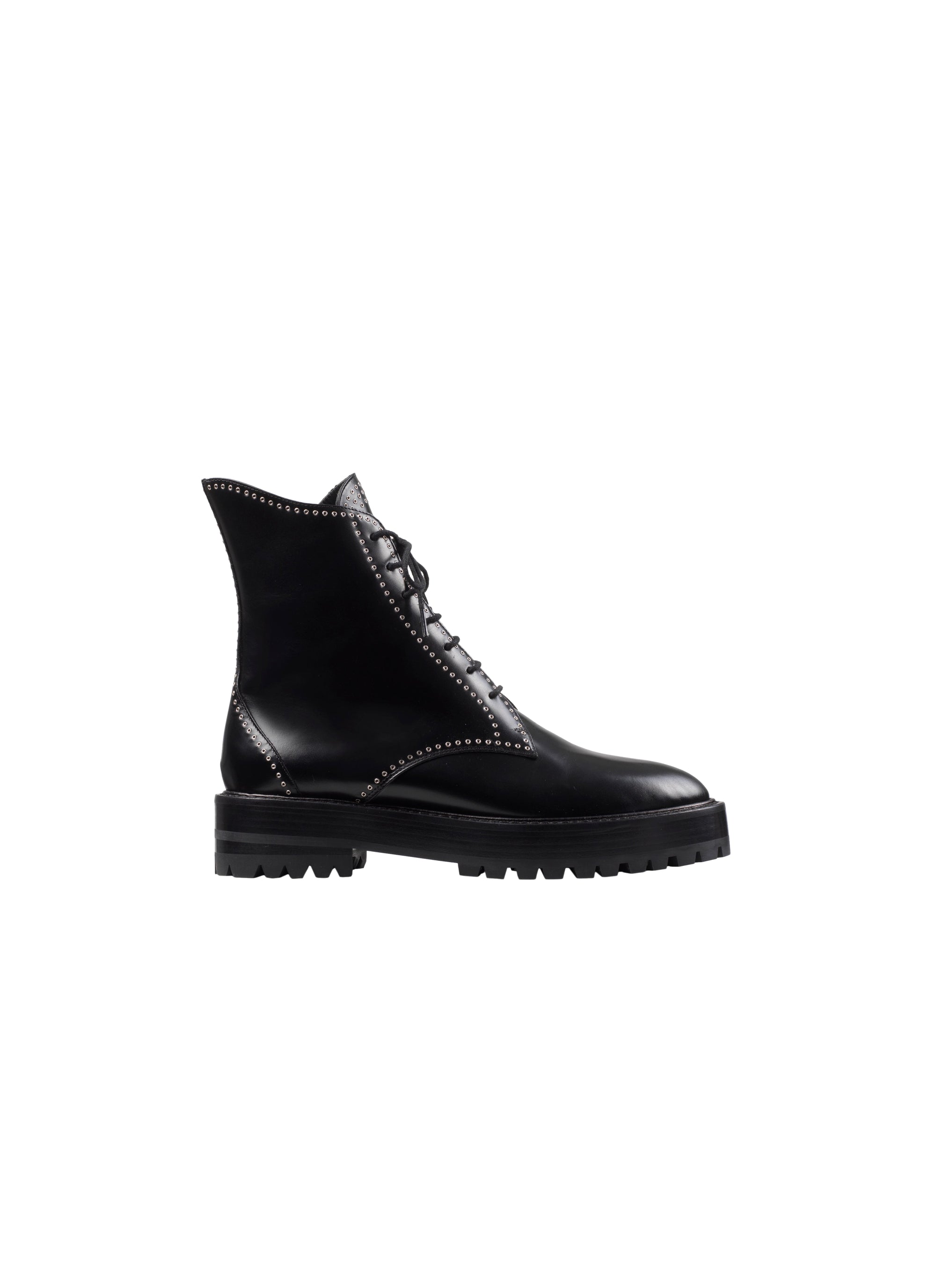 Lace-up eyelet boots in leather - Black