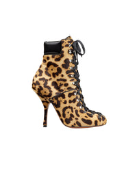 Cheetah print lace-up boots in leather - Sepia