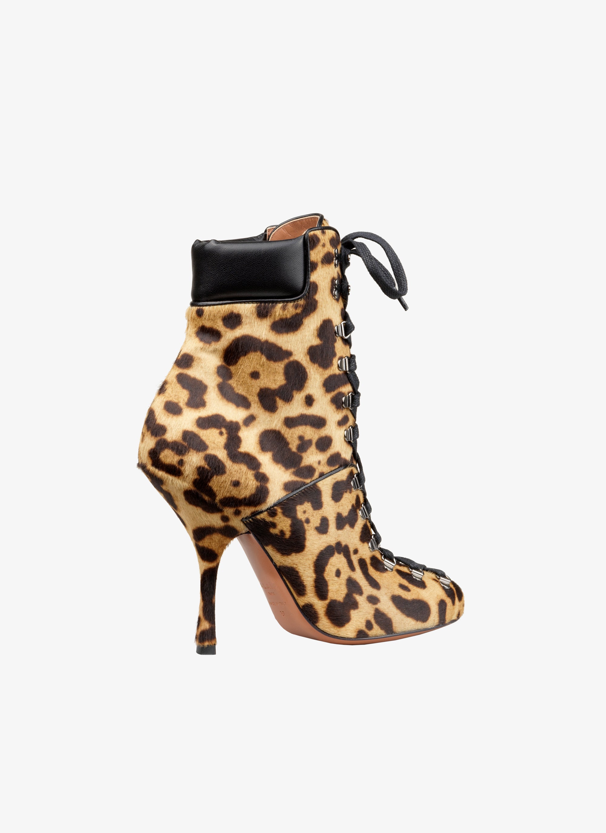Cheetah print lace-up boots in leather - Sepia