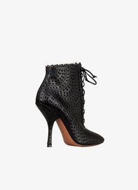 Bottines à talon au motif ajouré en cuir lisse - Noir