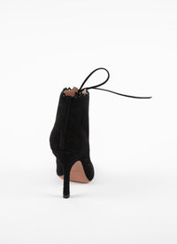 Heeled boots with hemstitch in leather - Black