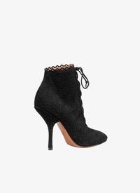 Heeled boots with hemstitch in leather - Black