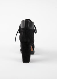 Wide-heeled boots in velvet - Black