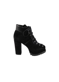 Wide-heeled boots in velvet - Black