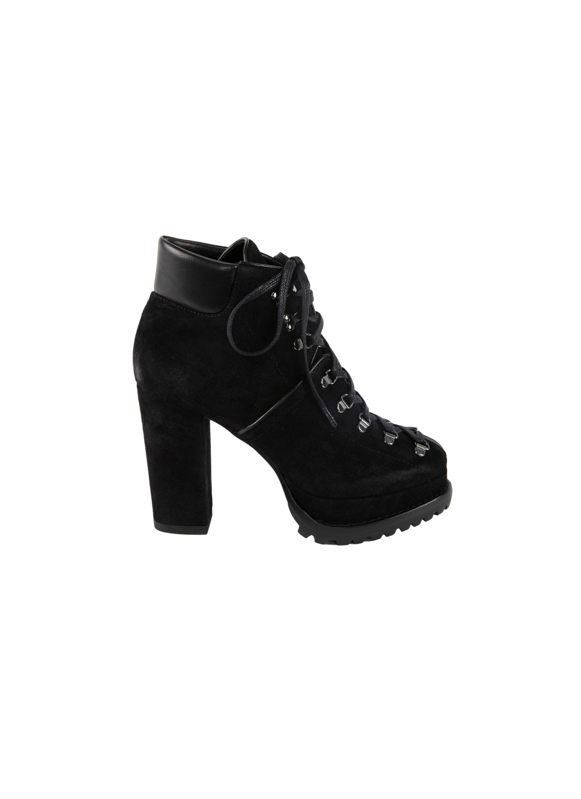 Wide-heeled boots in velvet - Black