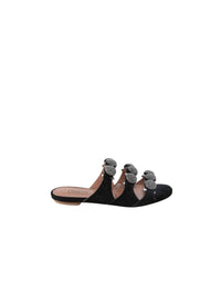 Mules pompons en cuir - Noir