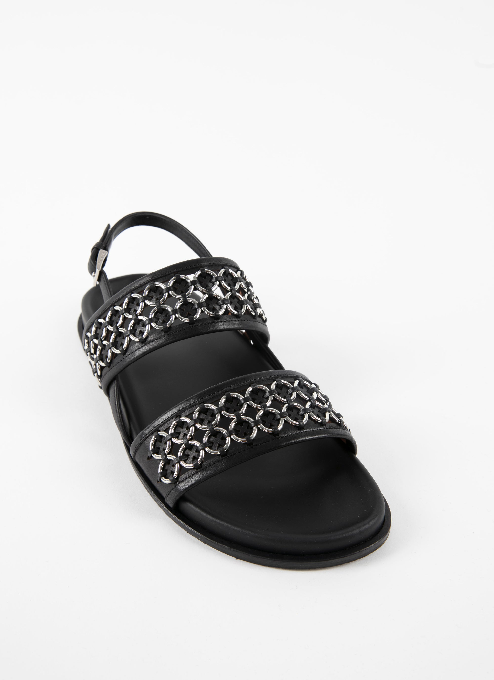 Leather mules with eyelets - Black