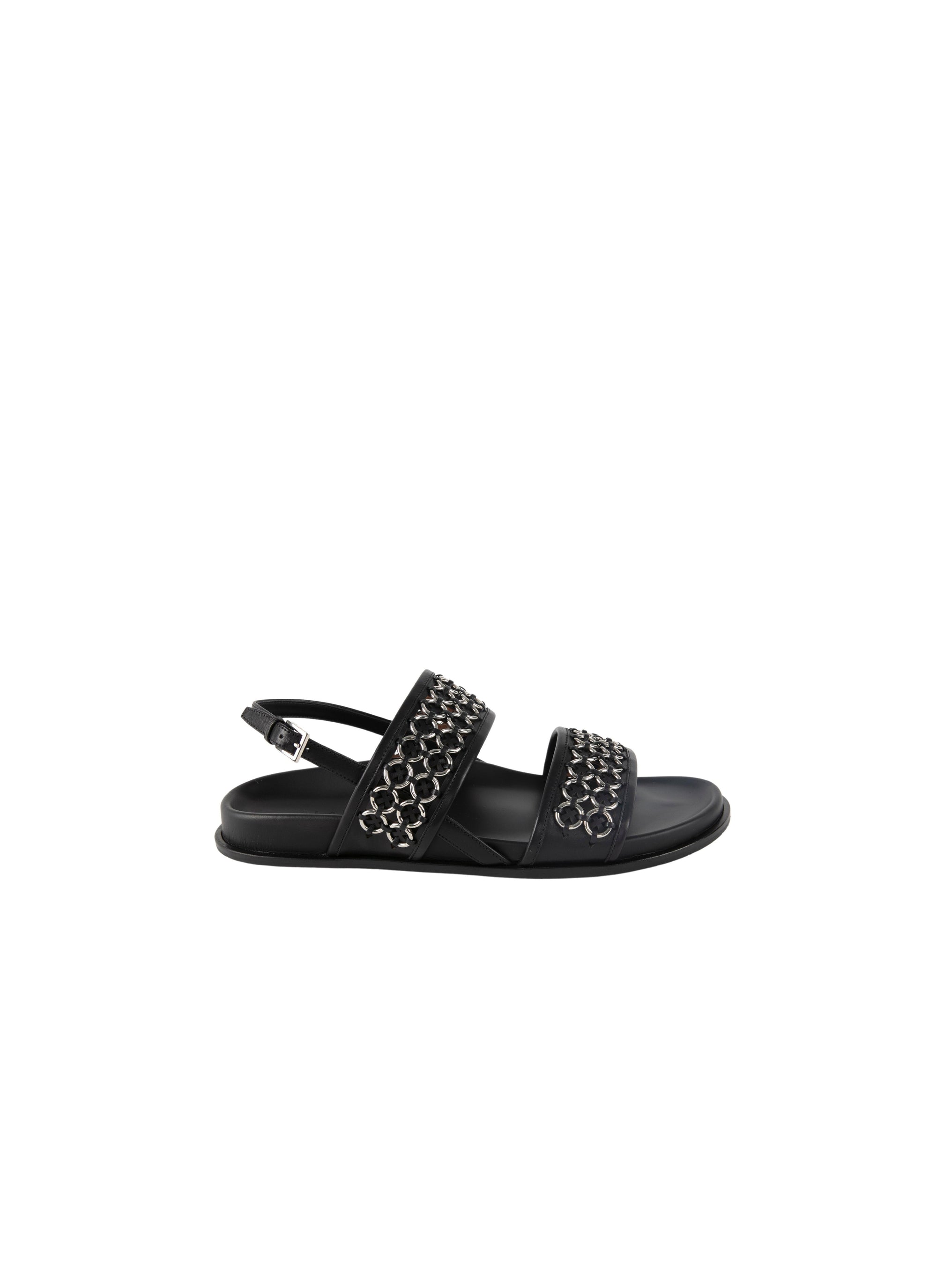 Leather mules with eyelets - Black