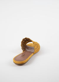 Mules plates à motif ajouré en cuir - Jaune Safran