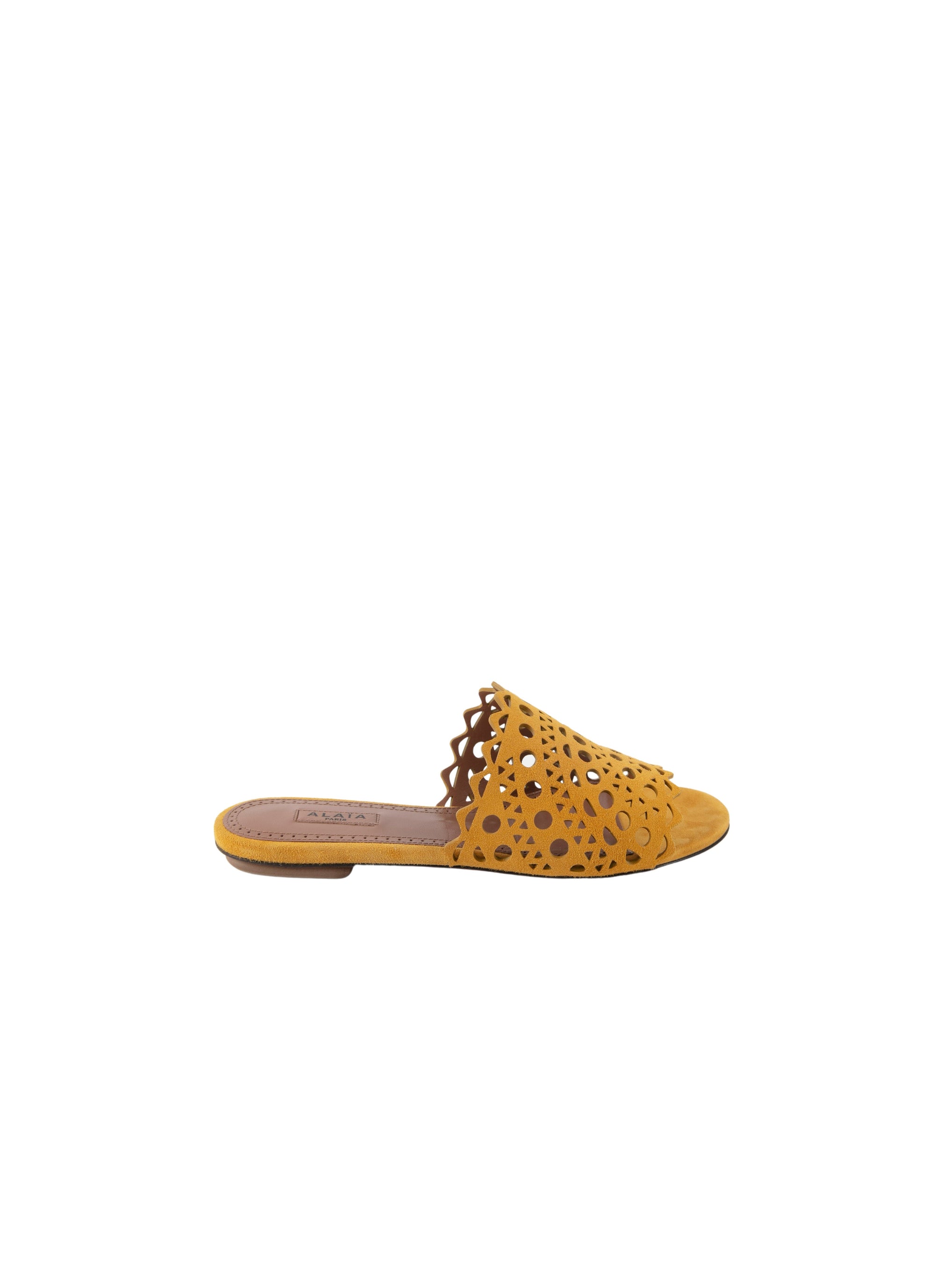 Mules plates à motif ajouré en cuir - Jaune Safran