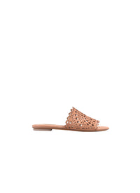 Leather openwork flat mules - Tobacco