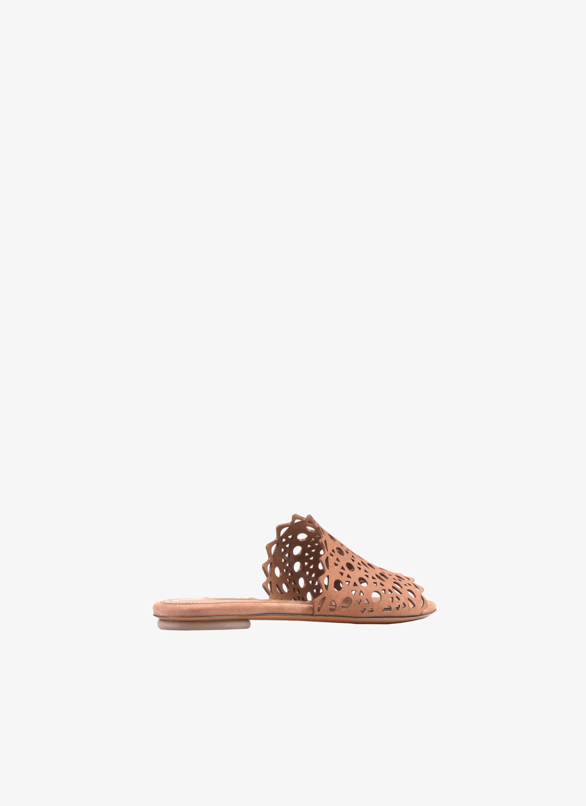 Leather openwork flat mules - Tobacco