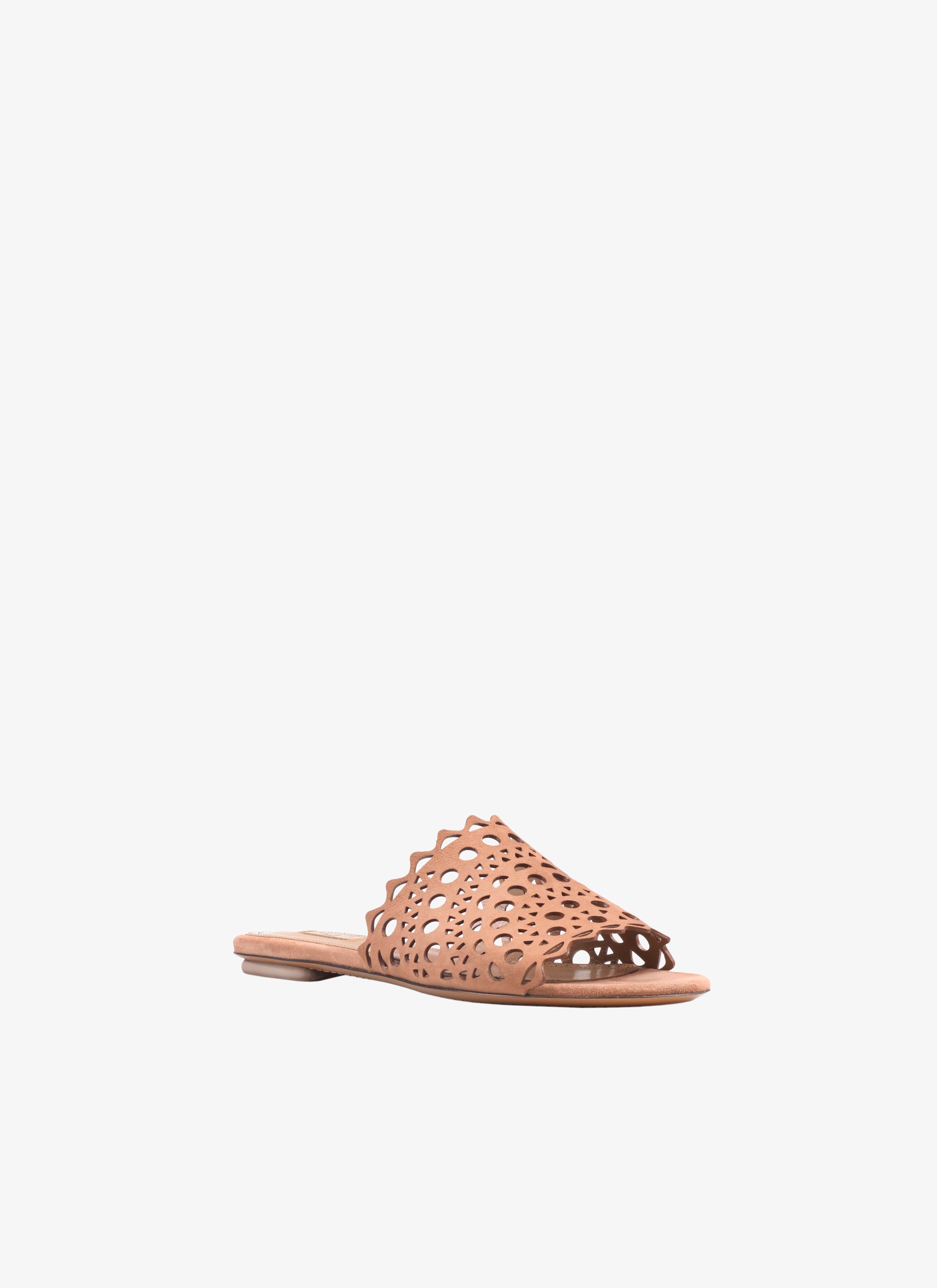 Leather openwork flat mules - Tobacco