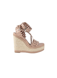 Espadrilles compensées et ajourées en cuir - Nude