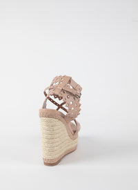 Espadrilles compensées et ajourées en cuir - Nude