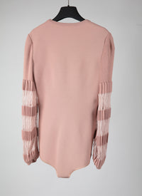 Square open neck fitted bodysuit - Flesh Pink