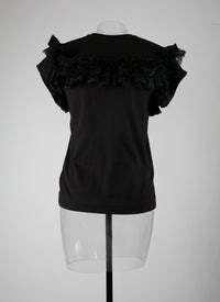 Ruffle sleeve t-shirt - Black