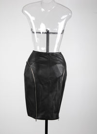 Jupe courte zippée en cuir - Noir