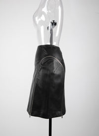 Jupe courte zippée en cuir - Noir