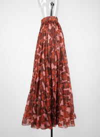 Jupe longue Archipel en soie - Rose & Rouge
