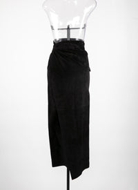 Suede leather maxi skirt - Black