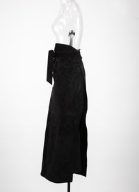 Suede leather maxi skirt - Black